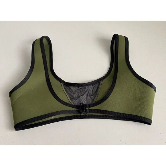 Hoaka Swimwear Bikini Top Neoprene Mesh Army Green Black Women’s Sz S+ - Picture 6 of 10